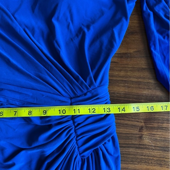 Rene Ruiz Blue Ruched Long Sleeve Gown size 6 - Picture 14 of 15